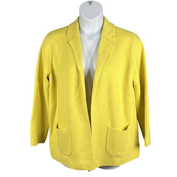 Talbots Womens L Spring Yellow Open Cardigan Wool Blend Knit Sweater Blazer - Picture 4 of 16
